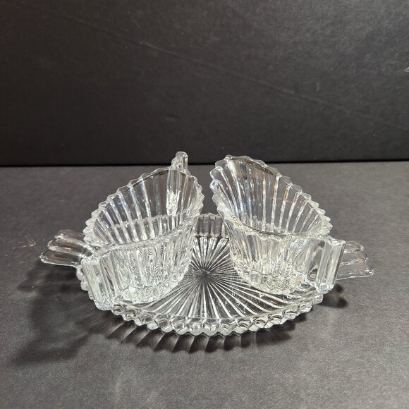 Elegant Depression Glass Heisey Ridgeleigh Creamer, Sugar, and Tray - Picture 1 of 13